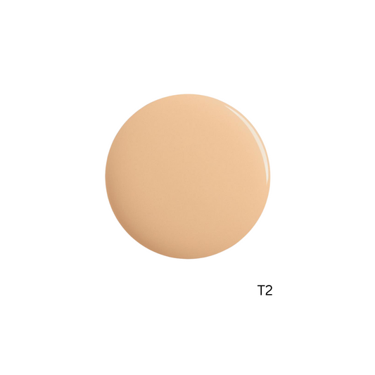 Beige color swatch with shade T2 label on a white background