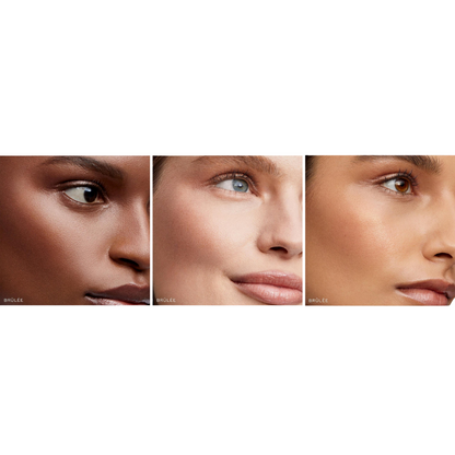 Three close-up views of a woman's face with different skin tones, featuring the brand 'Browz'.